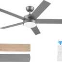 52 inch Ceiling Fans with Lights and Remote Control Silver, Modern Ceiling Fan Dimmable 3 CCT Temperatures 6-Speed, Quiet LED Ceiling Fan for Bedroom, Living Room