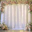 10x10ft White Tulle Backdrop Curtain with Lights String for Parties Wedding Twinkle Sheer Backdrop Curtains for Bridal Shower Birthday Party Baby Shower Photo Booth Decorations