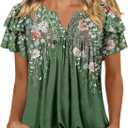BETTE BOUTIK Womens Crewneck Short Sleeve Summer Tops Pleated Tunic Shirts S-3XL (Green, XXL)