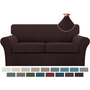 Turquoize 3 Piece Sofa Covers For 2 Cushion Couch Sofa Slipcover Soft Couch Cover For Dogs-Washable Sofa Furniture Covers With 2 Individual Cushion Covers, Feature Thick Fabric (2 Cushion Sofa, Brown)