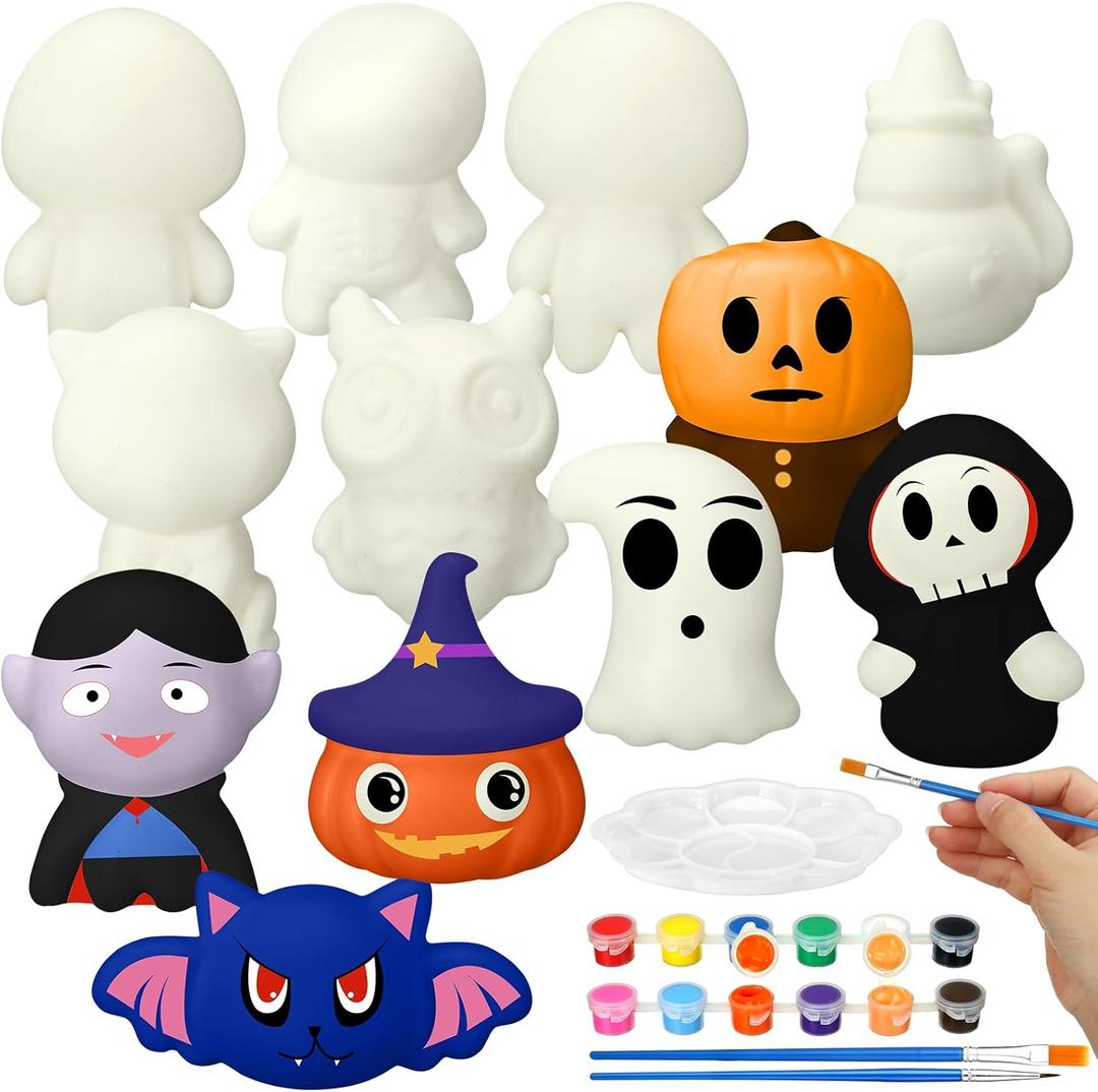 Lenwen 12 Pcs Halloween Squeeze Coloring Craft Kit DIY Halloween Slow Rising Toys Set Make Your Own Painting Crafts Party Favors Supplies Coloring Toys