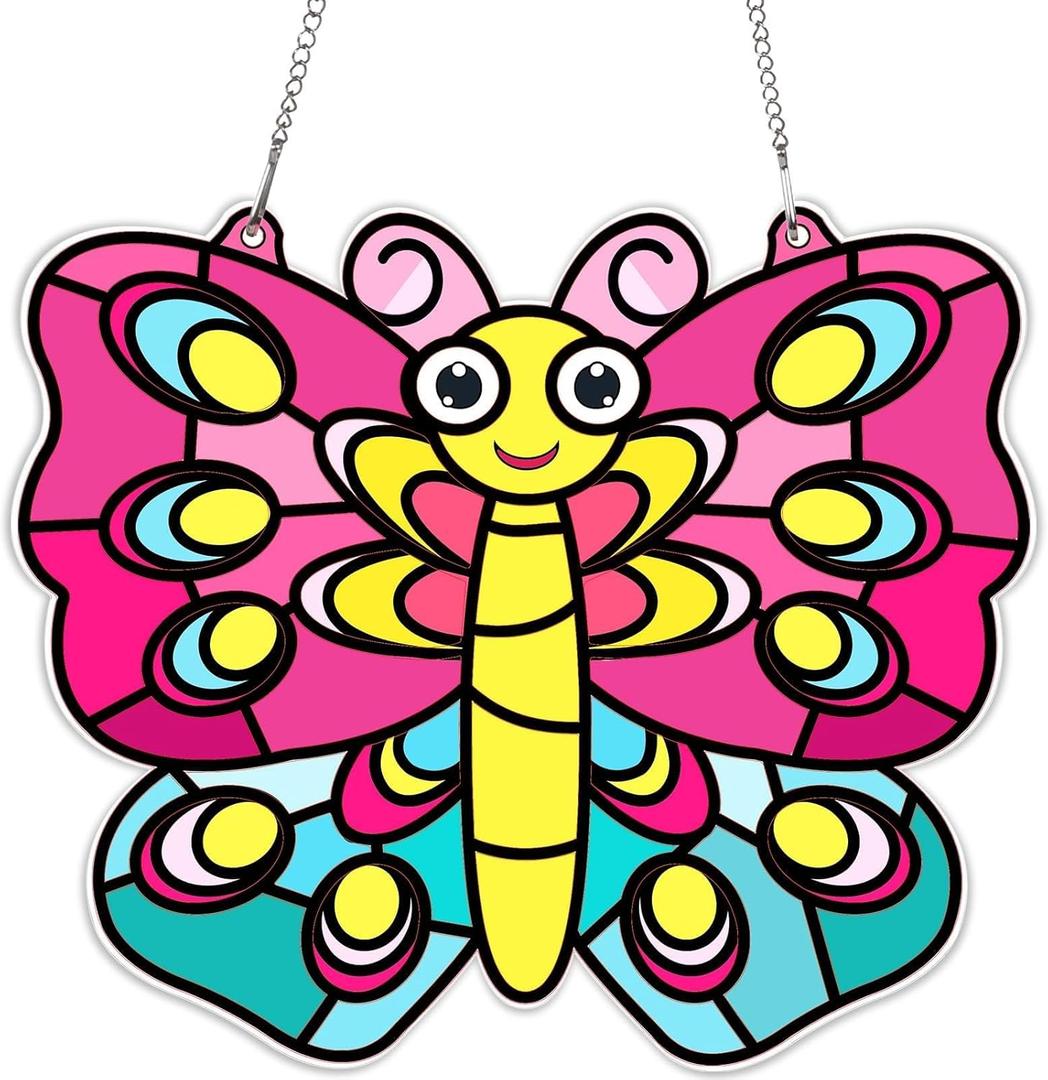 Qyeahkj Butterfly Craft Kits Stained Glass for Spring Butterfly Sticker Suncatcher Made Easy Activity Kit Decorations for Sun Catcher Kits Home Indoor Art Game Activities Favors