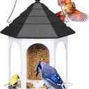 Kingsyard Metal Bird Feeder for Outdoors Hanging, 3 lbs Seed Feeder, Wild Bird Feeders for Garden Cardinal Finch Bluebird, Easy to Fill & Clean, White
