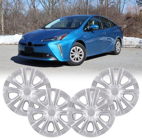 Set of 4 15inch Hubcaps Wheel Covers for 2016-2022 Toyota Prius & 17-22 Prius Prime & 2020-2024 Corolla Hybrid, ABS+PC Plastic Snap-on Hubcap Replacement 15'' Silver OEM#42611-47441