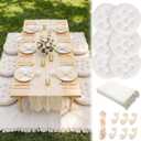 Beeveer Extra Large Outdoor Picnic Blanket with Table Runner Napkins and Floor Pillows Cushions for Picnic Party Camping Wedding Bachelorette Birthday Baby Shower Decor(71x91'',Beige,6 Set)