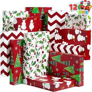 12pcs Christmas Shirt Boxes, Christmas Gift Boxes with Lids, Red and White Christmas Shirt Boxes, Xmas Tree, Boho Style, Snowflake Gift Boxes for Clothing Wrapping Gifts (14.25'' x 9.5'' x 2'')