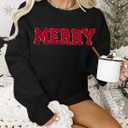 FASHGL Christmas Sequins Sweatshirts Women Merry Glitter Patch Crewneck Sweater Xmas Long Sleeve Pullover Top (Black, XL)