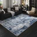 Area Rug 5x7 Washable Rug Boho Soft Abstract Pattern Non-Slip Non-Shedding Faux Wool Vintage for Living Room, Bedroom, Farmhouse, Dining Room, Indoor, Kids Playroom, Blue