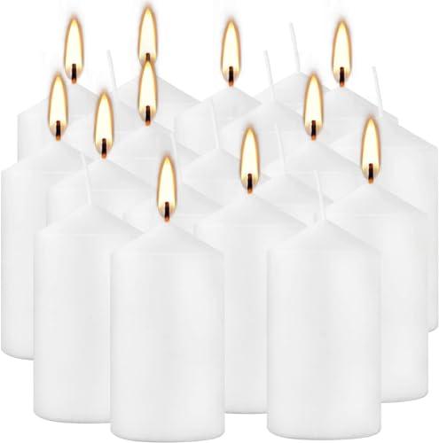 Howemon 20 Pcs Bulk Long Burning Wax Pillar Candles 2" x 4" Dripless Unscented Smokeless for Wedding Party Spa Lantern Fireplace Home(White)