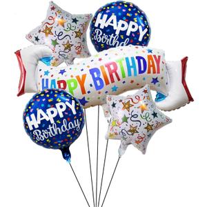Birthday Decoration Set Colorful Happy Birthday Banner Balloon,Star and Circle Mylar Foil Balloon for Birthday Decorations and Party Supplies 5PCS