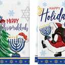 Artoid Mode Santa Claus Candle Hanukkah Kitchen Towels Dish Towels, 18x26 Inch Farmhouse Xmas Trees Decoration Hand Towels Set of 2
