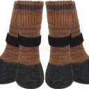 Mihachi Anti Slip Dog Socks, Dog Boots for Hardwood Floors Prevent Licking, Traction Control Waterproof Rubber Sole Paw Protectors for Small Medium Large Dogs, Brown Small