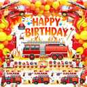 Fire Truck Birthday Party Decorations Kit 69Pcs Set with Backdrop, Table Cover, Fire Truck & Flame Foil Balloons, Cake Toppers, Latex Balloons for Kids Firefighter Rescue Party