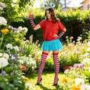 5 Pcs Tulle Tutu Costume Accessories Set Women T Shirt/Striped Socks/Tutu Skirt/Blue Headband/Stretchy Gloves (Medium)