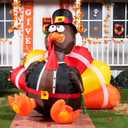 Joiedomi 6 FT Thanksgiving Inflatable Turkey Decorations, LED Light Up Turkey with Pilgrim Hat, Blow Up Decor for Thanksgiving Outdoor Decorations, Halloween Inflatable for Yard Garden