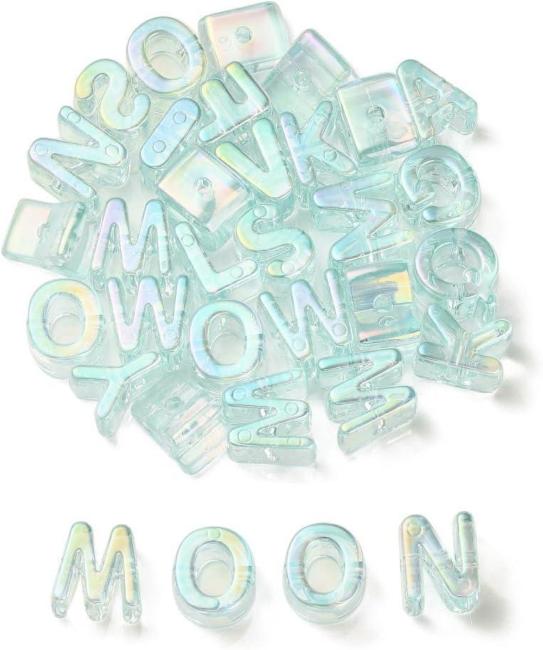 DanLingJewelry 90Pcs Random Light Turquoise Color Large Letter Beads UV Plated Iridescent Alphabet A-Z Beads for DIY Jewelry Making Bracelets