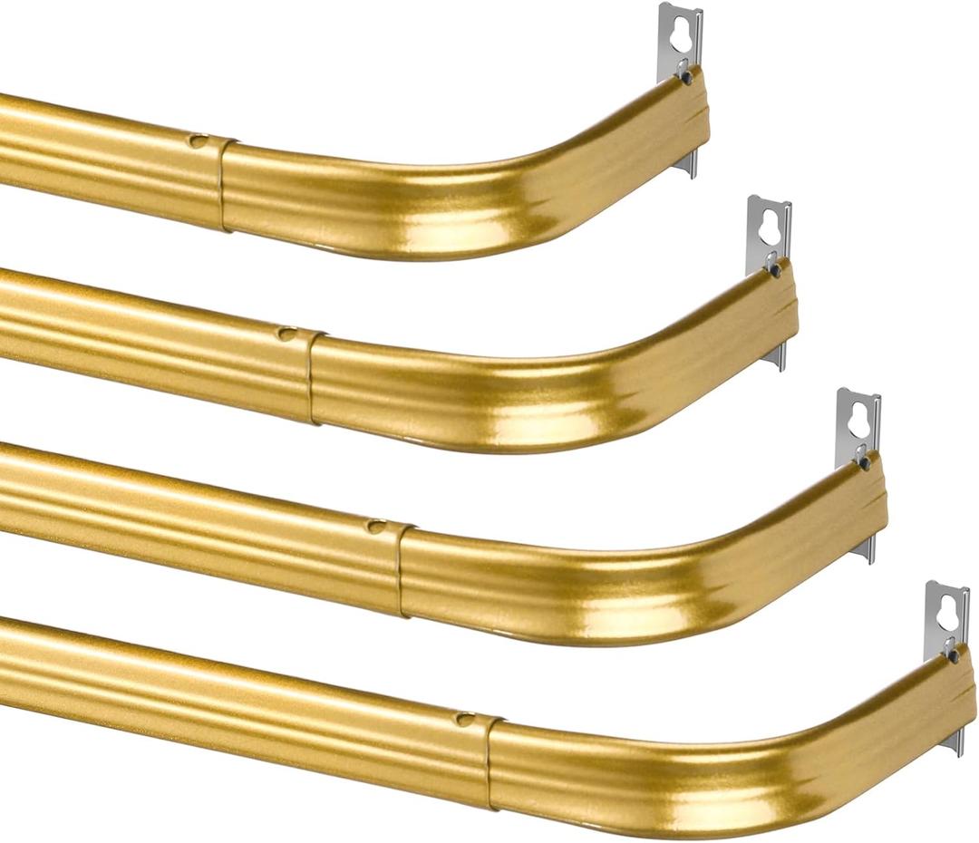Wesiti 4 Packs Curtain Single Rods Bulk for Windows Adjustable Tension Rod for Door Kitchen Valance Sash Curtains, Bracket and Hardware Included(25-42 Inch,Gold)
