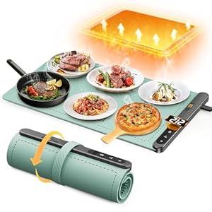 Food Warming Mat,Full Surface Heating Electric Warming Tray with 6 Temperature Settings & Fast Heating, Silicone Roll Up Food Heating Mat Food Warmers for Parties Gatherings Everyday Use (Gray)