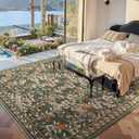 jinchan Eden 8x10 Floral Area Rug Vintage Washable Throw Rug Soft Non-Slip Low Pile Distressed Large Orange Green Carpet for Living Room Bedroom Dining Room Office Nursery