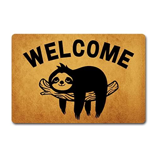 Funny Welcome Doormat For Front Door Front Porch Entrance Way Decor Sloth Welcome Cute Animal Sloth Mode Personalized House Warming Gift Mats With Anti-Slip Rubber Back Novelty Gift Mat(23.7X15.9 in)
