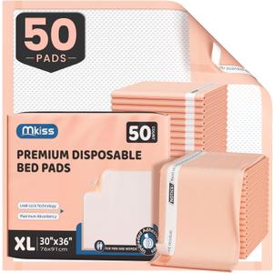 MKISS Bed Pads with Adhesive Strip 30"x36", Thick Absorbent Incontinence Adults Underpads Disposable, Leakproof Pee Pads, Extra Large Pet Training Pads,50 Count