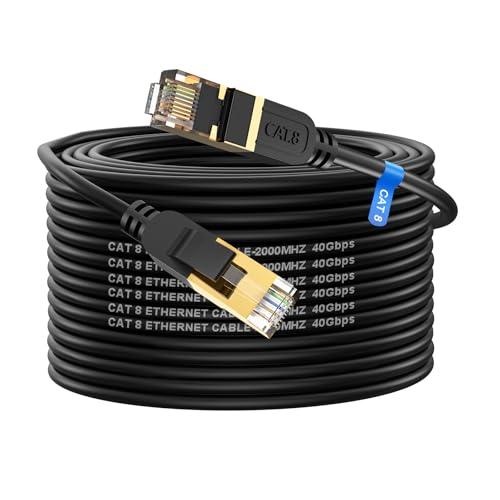 Cat 8 Ethernet Cable, 65FT High Speed Heavy Duty 26AWG Cat8 LAN Network Cable 40Gbps, 2000Mhz with Gold Plated RJ45 Connector, Outdoor&Indoor Internet Cable Compatible for Router Gaming Modem Xbox