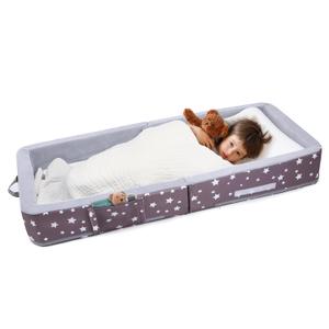 Mooedcoe Foldable Toddler Floor Bed with Sides, Folding Toddler Bed for Travel Kid Foam Sleeping Cot for Children 18M- 5yr Old, Star, Grey 