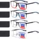 4 Pack Progressive Multifocus Reading Glasses for Men Women TR90 Sports Style Anti-Blue Light Computer Readers (Red & Blue & Black & Transparent)