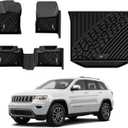 3W Floor Mats & Cargo Liner Fit for Jeep Grand Cherokee 2016-2021/ Grand Cherokee WK 2022 2023 (Non L), TPE All Weather Custom Fit 1st and 2nd Rows Car Mats and Trunk Liner, Black