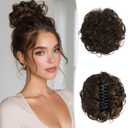 RUWISS Large Messy Bun Hair Piece with Claw Clip Human Hair Bun Wavy Curly Chignon Hair Bun Extensions Tousled Updo Hair Pieces for Women Claw Clip Ponytail Hair Scrunchies for Women, Natural Brwon