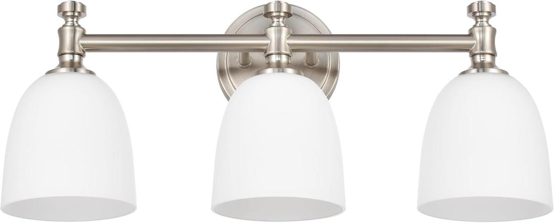 Bathroom Vanity Light, 3-Light Bathroom Light Fixtures Over Mirror, Traditional Vanity Lights for Living Room, Milk White Bell Glass Shades, Standard E26 Base, Brushed Nickel Bathroom Vanity Light, 3-Light Bathroom Light Fixtures Over Mirror, Traditional Vanity Lights for Living Room, Milk White Bell Glass Shades, Standard E26 Base, Brushed Nickel