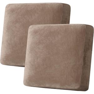 H.VERSAILTEX Velvet Stretch Couch Cushion Cover Plush Cushion Slipcover for Chair Loveseat Sofa Cushion Furniture Protector Seat Cushion Sofa Cover (2 Piece Large Sofa Cushion Covers, Taupe)