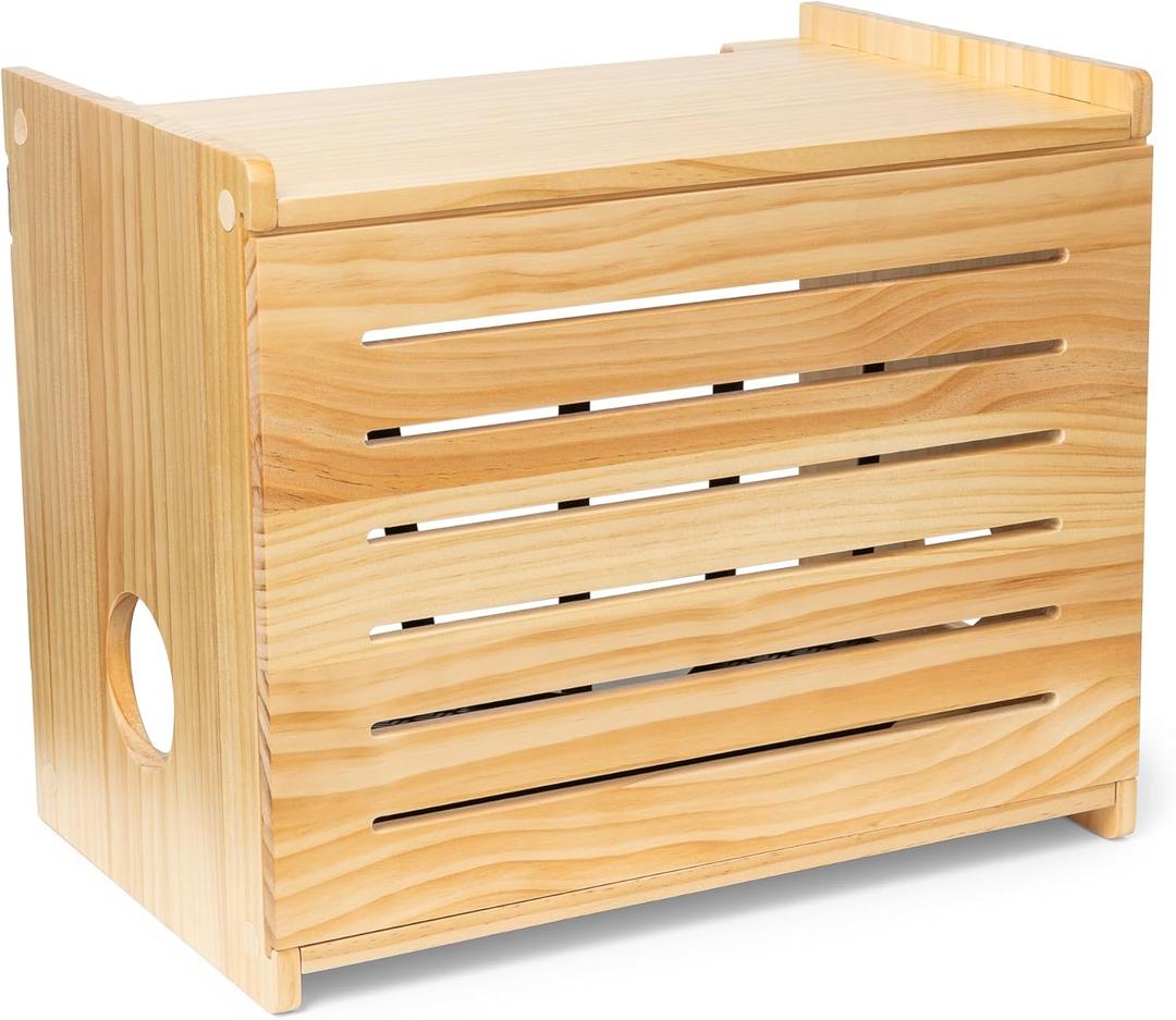 Wooden WiFi Router Storage Box - Deluxe Wall Mountable Decorative Modem Shelf Hider Cover with Cable Management System - Rustic Home Organization Solution for Routers Up to 11" Tall - Pine