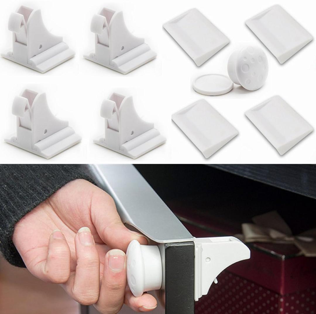 Child Safety Magnetic Cabinet Locks, Adhesive Magnetic Baby Proofing Cabinets & Drawers Latches (4 Locks + 1 Key)