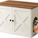 Feandrea Cat Litter Box Enclosure, Litter Box Furniture Hidden, Indoor Cat House, End Table, 27.6 x 19.7 x 19.7 Inches, Rustic White and Honey Brown UPCL022K02