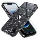 Choiche Compatible for iPhone 16e Case Women Phone Case, Cute Bling Sparkly, Military Grade Drop Protection, 1 Diamond Camera Lens Covers, 2 Tempered Glass Protectors, 6.1 inch (Glitter Black)