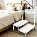 Extra Long Step Stool with Handle for Elderly(22 Inch), Heavy Duty 2 Stepping Stool with Adjustable Handrails for High Beds, Non-Skid Platform Foot Stool for Adults, Seniors, Handicapped (White)
