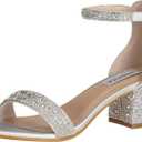 SheSole Women's Open Toe Strappy Low Block Heel Bling Rhinestone Sandals for Wedding Bride Dress Shoes (10)