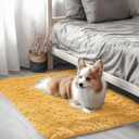OLANLY 2x3 Machine Washable Small Bedside Rug, Soft Fluffy Shaggy Entryway Throw Rugs for Bedroom, Living Room, Indoor Floor Carpet for Kids Girls and Boys, Home Decor Aesthetic, Mustard Yellow