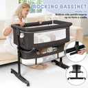 Baby Bassinet, 3 in 1 Bedside Bassinets for Baby, Bassinet Bedside Sleeper with Wheels, Adjustable Height with Rocking Mode, Breathable Mesh, Storage Basket, Easy Assemble & Folding Dark Gray