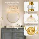 Gold Bathroom Vanity Light, 3-Light Brushed Gold Finish Vanity Light with Floral Clear Glass Shades, Retro Wall Mount Lighting for Bathroom, Dressing Table