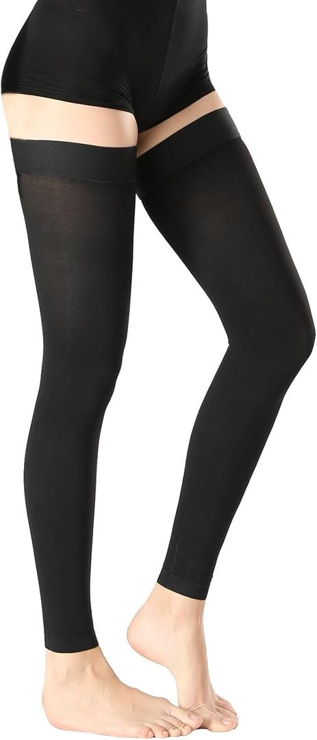 Thigh High Medical Compression Stockings For Women & Men Circulation,20-30 mmHg Graduated Support Hose Compression Socks with Silicone Dot Band-Ideal for Athletic,Flight,Travel Use (Medium, Footless Black)