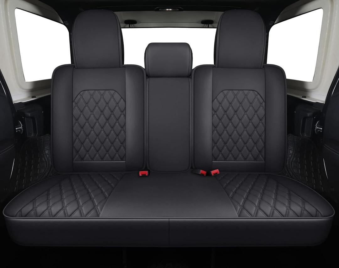 Aierxuan Jeep Wrangler JK JL 4-Door Back Seat Covers Custom Fit 2007-2026 Unlimited Rubicon 392 Sahara Willys Sport High Altitude 4X4 Truck Pickup Waterproof Leather (Rear Seat/Black1)