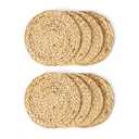 Artera Round Woven Placemats - Set of 6, Natural Wicker, Water Hyacinth Straw Braided, Heat Resistant Non-Slip Weave Handmade (11.8" Round, Style 1)