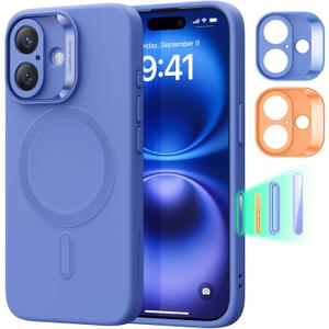 ESR for iPhone16 Case with MagSafe, Supports Magnetic Charging, Smooth & Slim Silicone Case, Shockproof, Full Screen and Camera Protection, Soft Microfiber Lining,Ultramarine