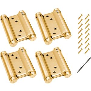 2 Pairs (4Pcs) of 3" Stainless Steel Cafe Saloon Door Swing Self Closing Double Action Spring Hinge Brass w/Screws