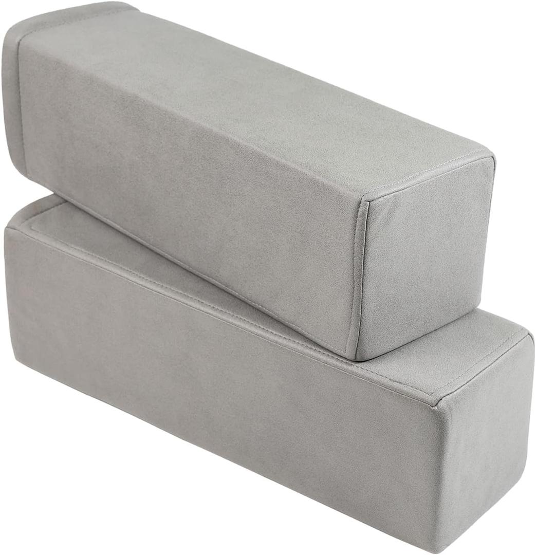 2 Pack Couch Arm Rest Pillow, 6''x6''x20'' Leatharie Waterproof Cover, High Density Foam Armrest Cushion, Removable & Washable Elbow Support for Sofa, Bed, and Armchair (Medium Grey) (5.9x5.9x19.7 IN)