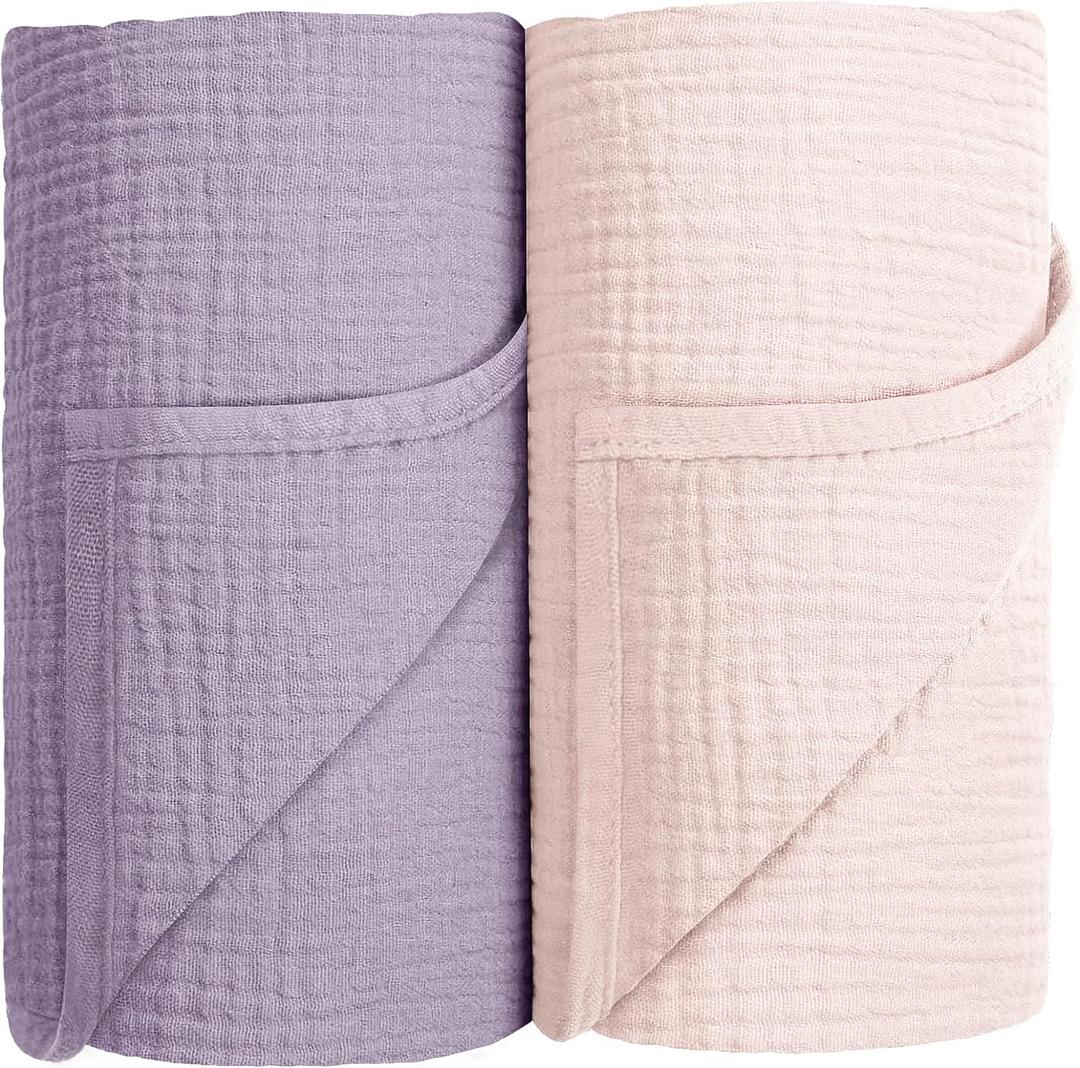 Susurration Muslin Swaddle Blanket Baby,100% Cotton Baby Receiving Blanket Soft Thin Swaddle Blanket for Unisex Newborn 40x40in 2Pack (Pink Purple)
