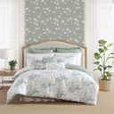Laura Ashley - Full/Queen Comforter Set, Premium Cotton Bedding With Matching Shams & Bonus Decorative Pillow Covers, Floral Home Decor, Oeko-Tex Certified (Toile Delight Green, Full/Queen)