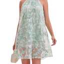 Women's Halter Butterfly Embroidered Tulle Mini Dress A-Line Swing Floral Fairycore Party Wedding Guest Dress (Green, XL)